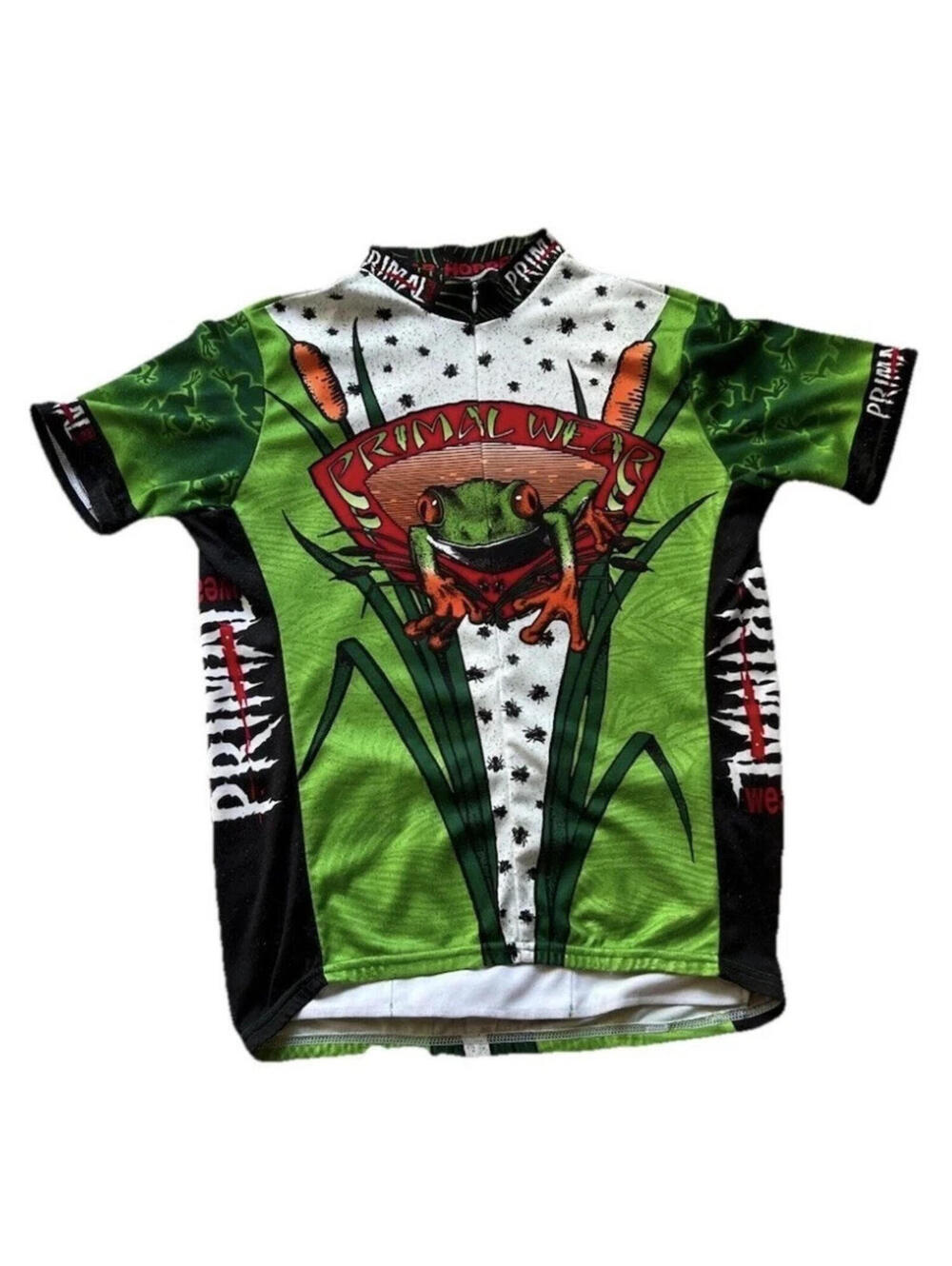 VTG Primal Wear Mens Frog Graphic Short Sleeve Cycling Jersey Size Large